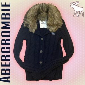 Abercrombie fitch Women's Navy fur collar cardigan
